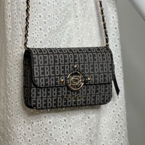 Bebe Womens crossbosy Bag black crossbody bag black gray Gold charm kira logo